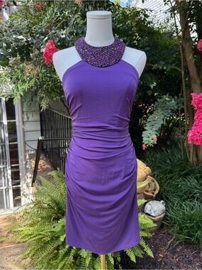JS Boutique Purple Beaded Halter Midi Dress